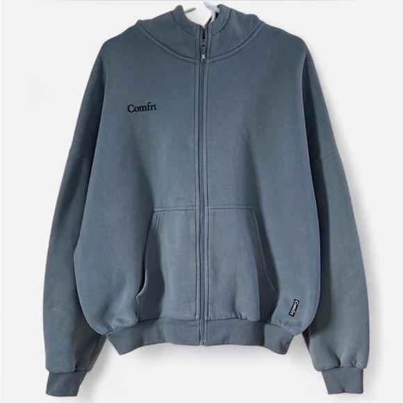 Comfrt Cloud Zip Up Hoodie Blue Willow Size S Unisex Heavyweight Sweater - Picture 2 of 10